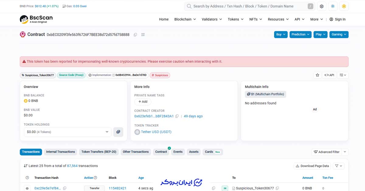 هشدار امنیتی درباره یک قرارداد جعلی با نام مشابه تتر در شبکه BNB Chain
