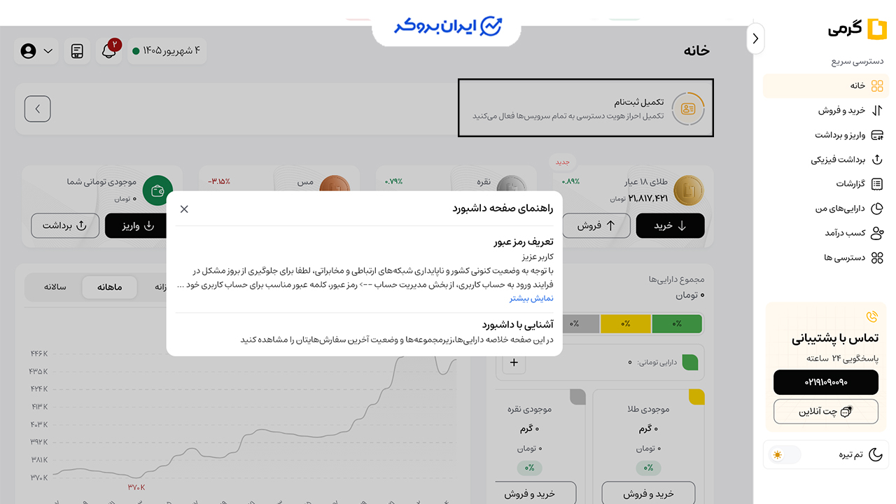 داشبورد حساب کاربری gerami