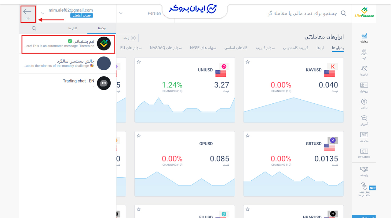 چت زنده پشتیبانی لایت فایننس