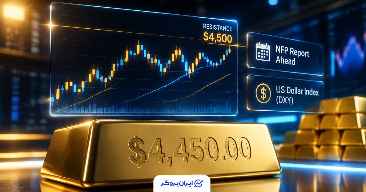 طلا بالای ۴۴۵۰ دلار ایستاد؛ بازار در انتظار شوک NFP آمریکا