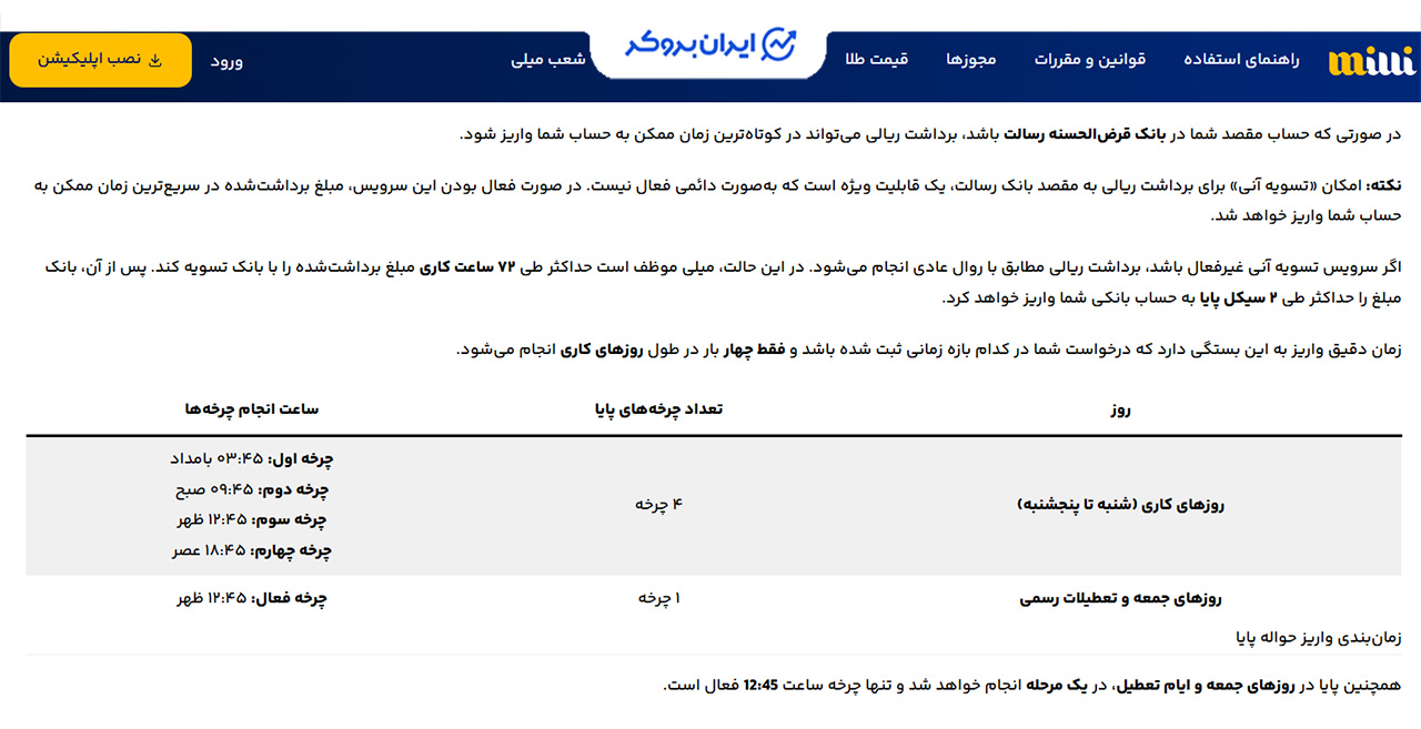 برداشت از کیف پول میلی گلد چقدر طول میکشد؟