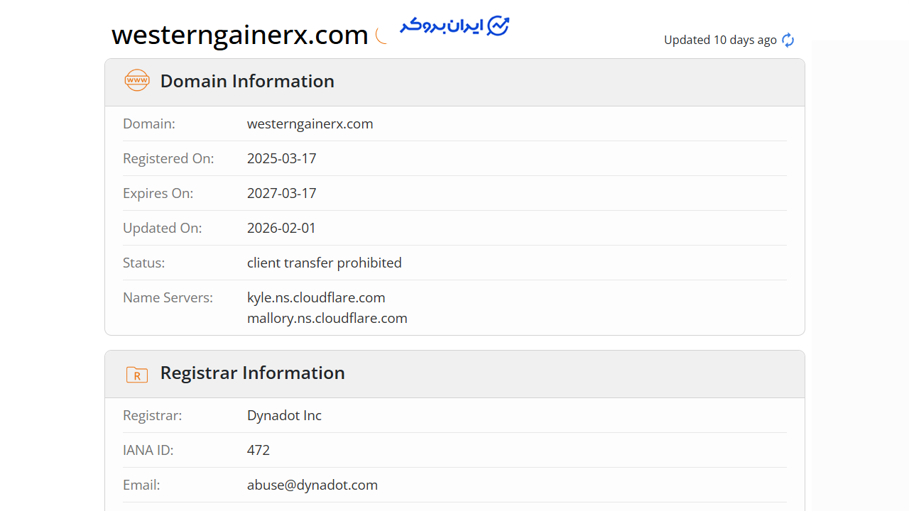 زمان ثبت دامنه سایت وسترن گین آرایکس (WesternGainRX) 